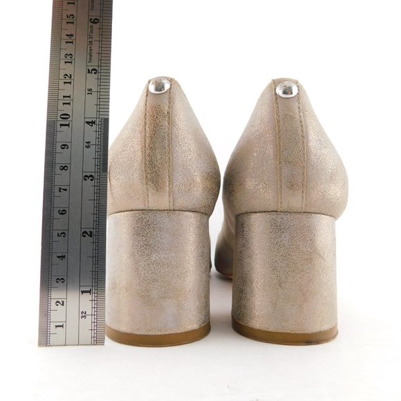 DONALD PLINER Camy Brushed Metallic Gold Leather Block Heel Pumps 9.5 - Picture 6 of 10